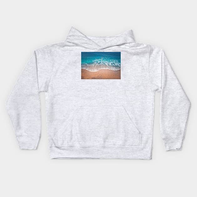 Blue ocean waves hits the shoreline Kids Hoodie by psychoshadow